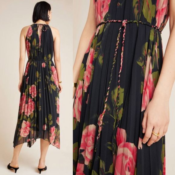 Anthropologie Emeline Pleated Midi Dress Floral Flowy Wedding Guest Dress, XL - Picture 7 of 7